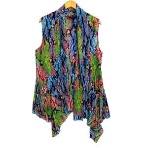 PLEATS COLLECTION by Pings Import Sleeveless Top Womens XL Blue Open Front